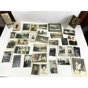 Antique Lot of 35 Family Machinery Tractor Homes Cars B&W Photographs OOAK 1900s